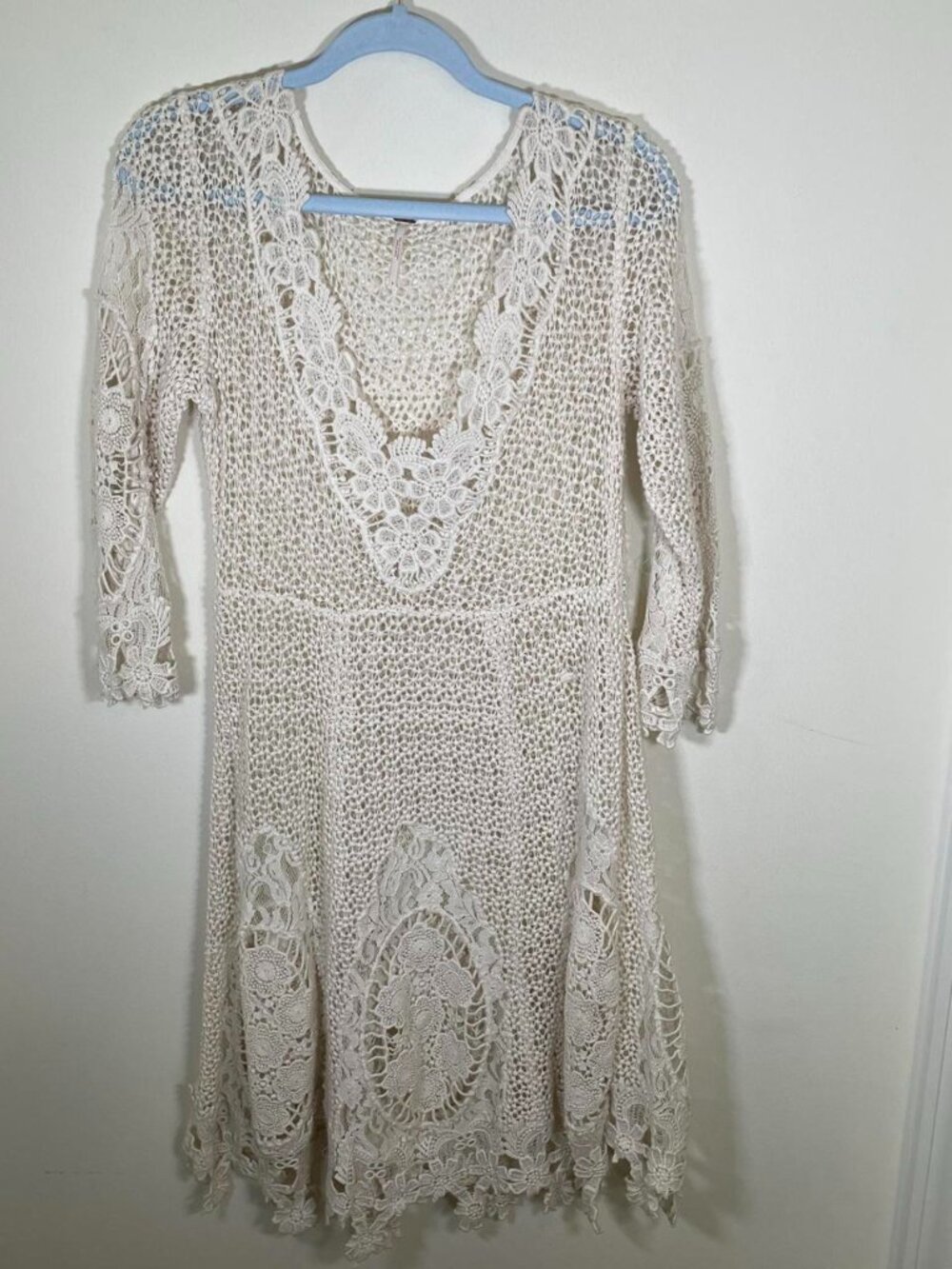 Free People Ivory Beige Crochet Midi Dress